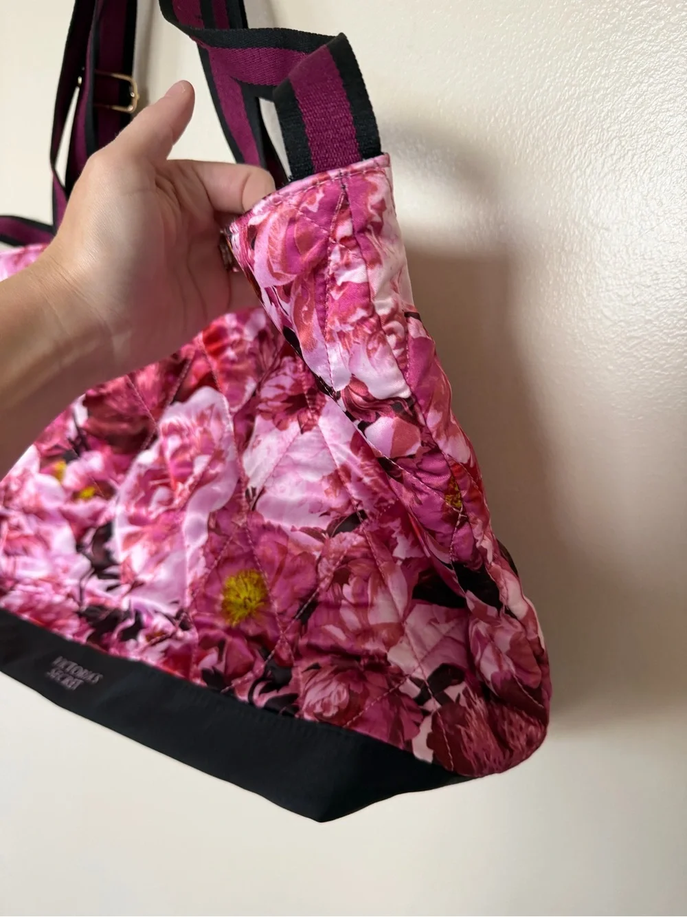VICTORIAS SECRET Pink Floral Tote Bag with Long Crossbody Strap